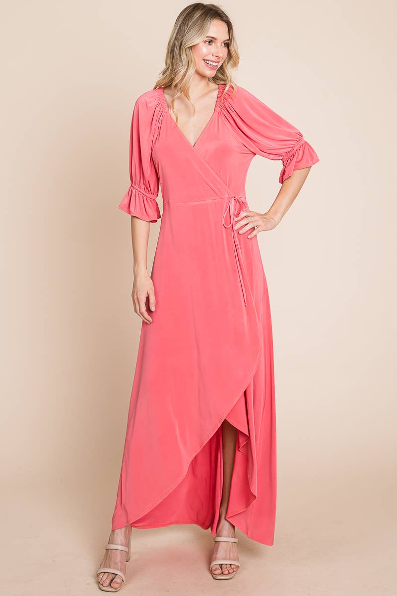 ETD-838 Solid Venezia Faux Wrap Dress