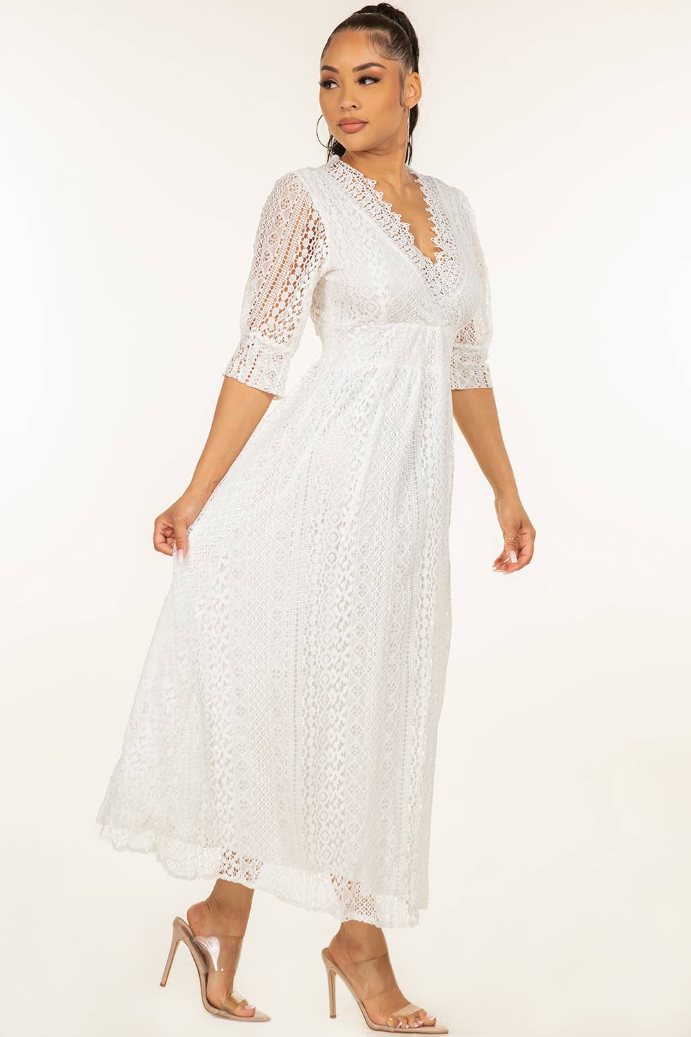 Women's Solid Crochet Maxi Dress