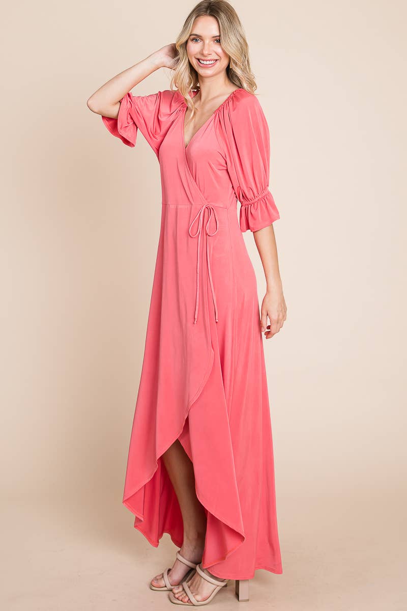 ETD-838 Solid Venezia Faux Wrap Dress