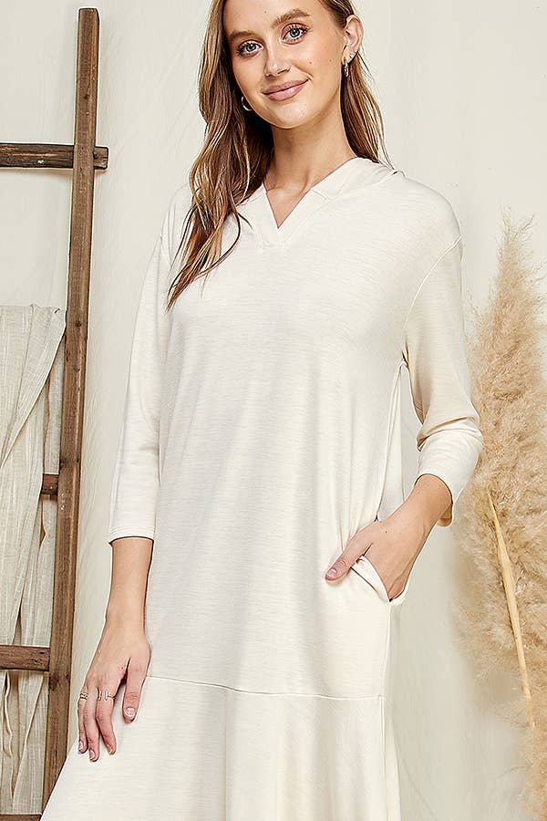 Hoodie Flare Ruffle Hem Midi Dress