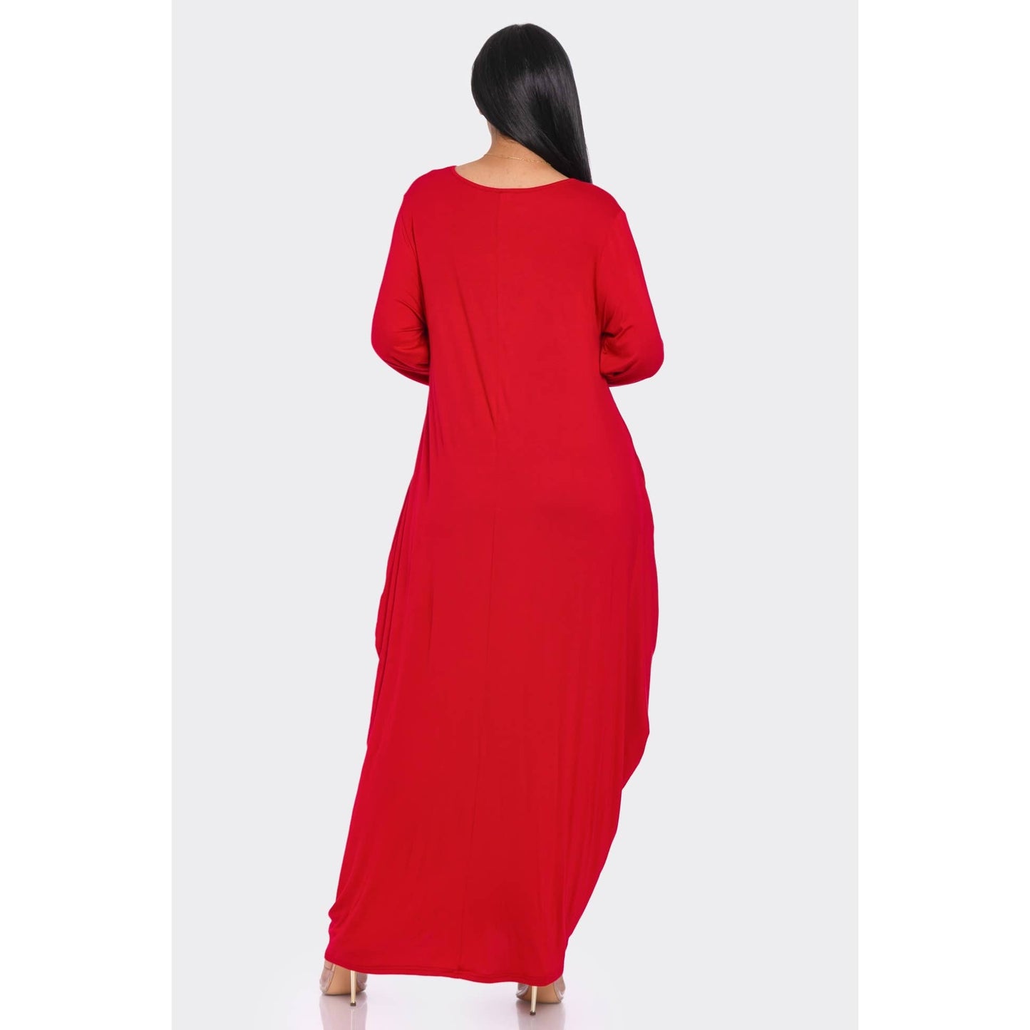 Solid Maxi Long Sleeve Tunic Dress with Pockets