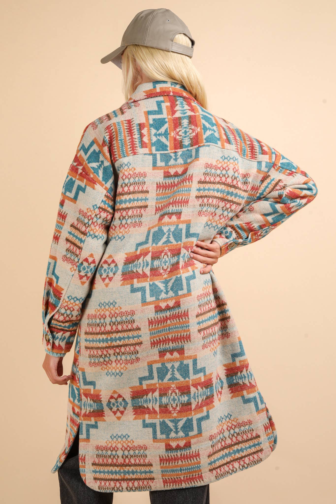 NJ90325-Aztec & Plaid Printed Shacket Jacket Coat