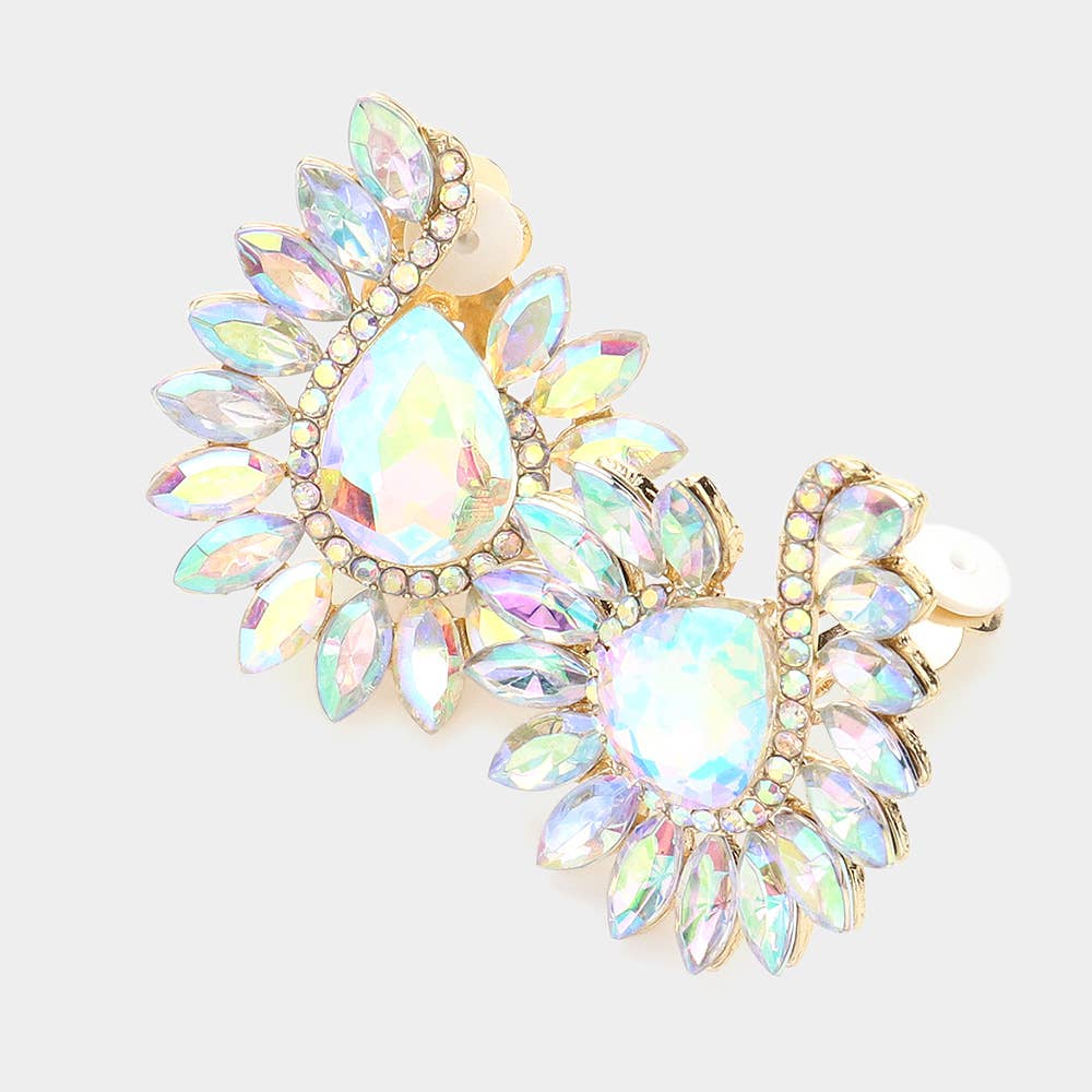 Marquise Stone Teardrop Stone Pointed Clip On Earrings