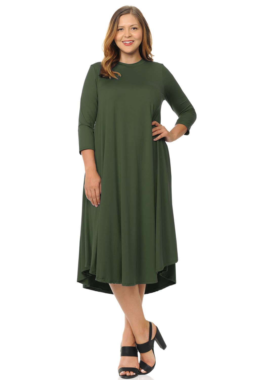 A Line Swing Trapeze Midi Dress Plus