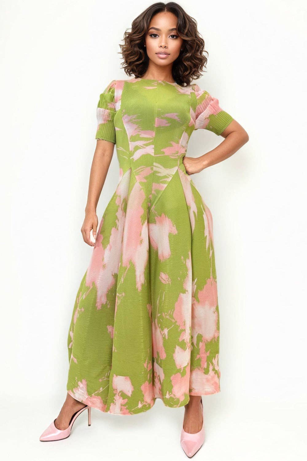 N24163 FLARED CRINKLED DRESS