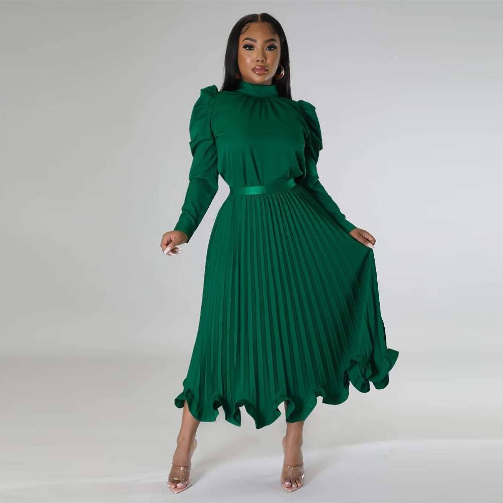 Skirt sets for women mock neck puff long sleeve