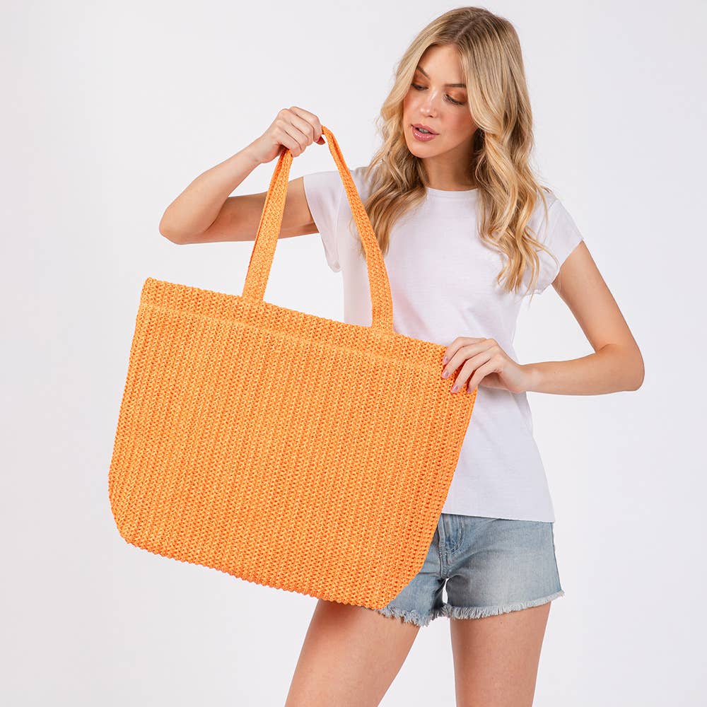 Solid Crochet Straw Tote Bag / Beach Bag