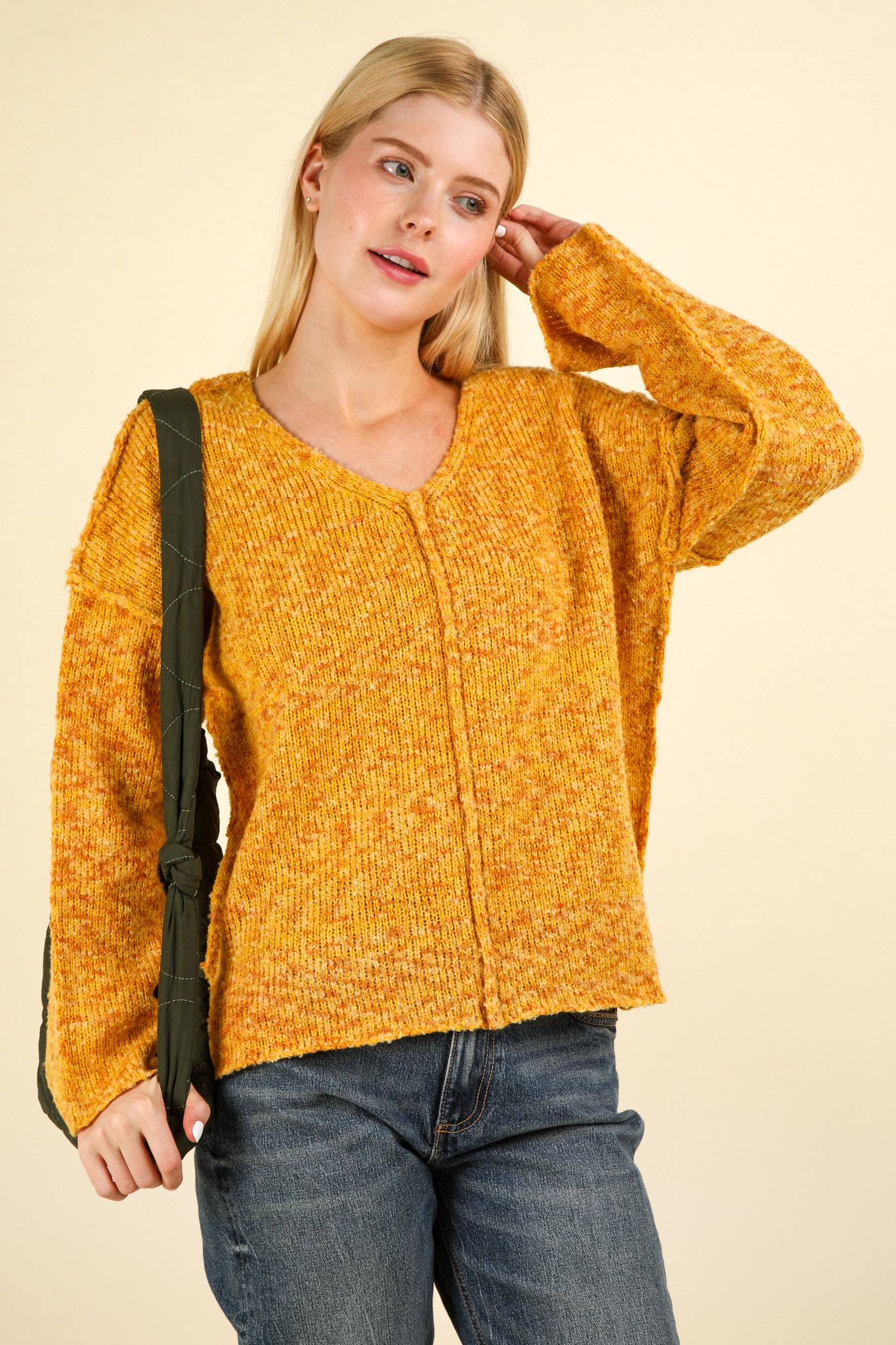 12W3270N-Oversized Casual Multi Color Knit Sweater Top