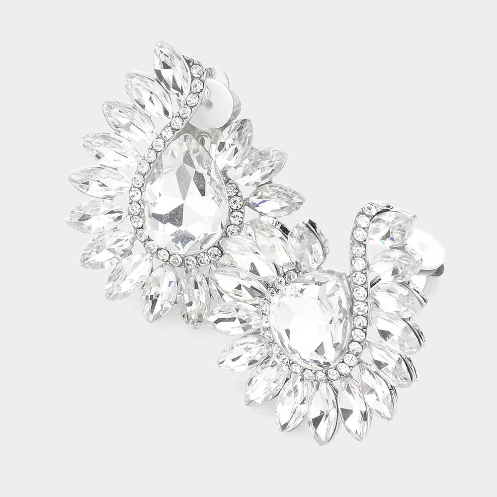 Marquise Stone Teardrop Stone Pointed Clip On Earrings
