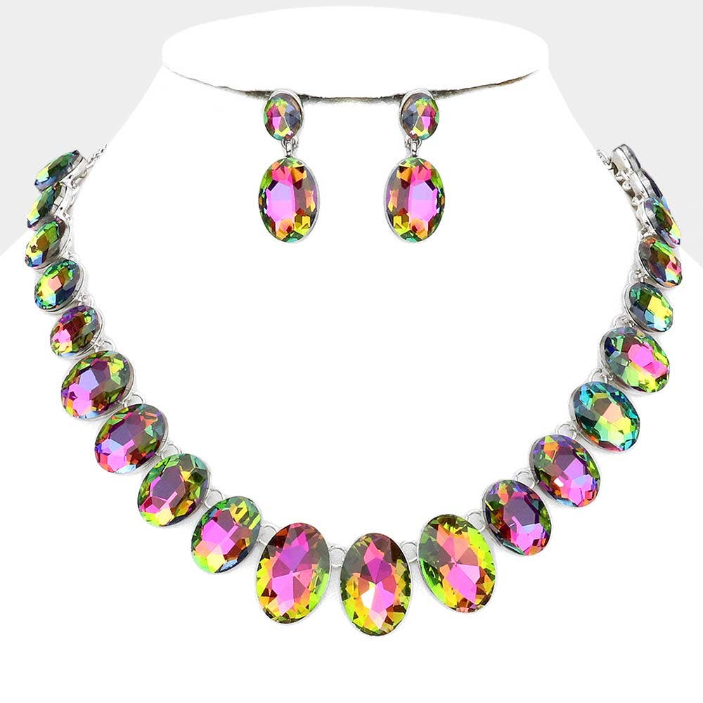 Oval Stone Link Evening Necklace