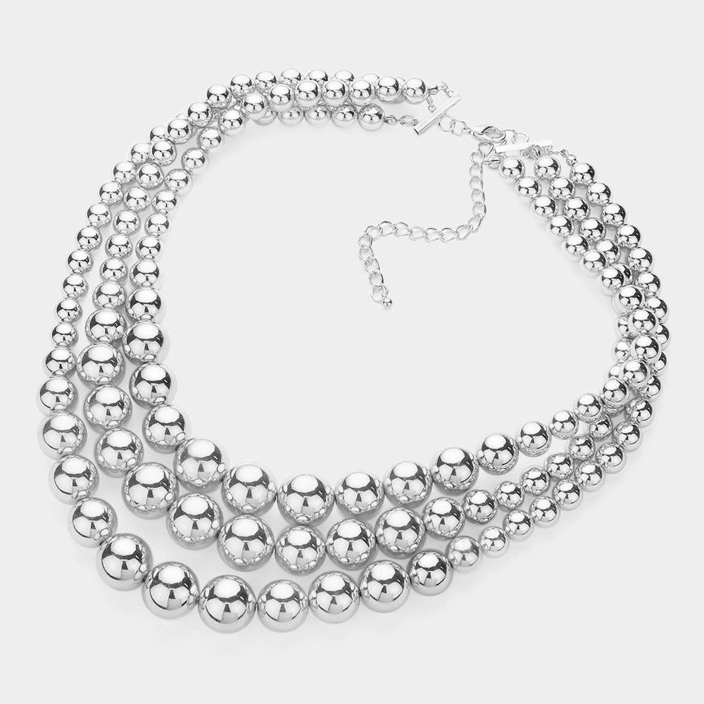 Oversized Triple Layered Metal Ball Statement Necklace