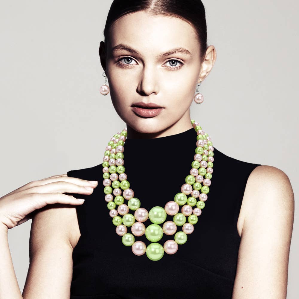 Chunky Pearl Triple Layered Strand Necklace