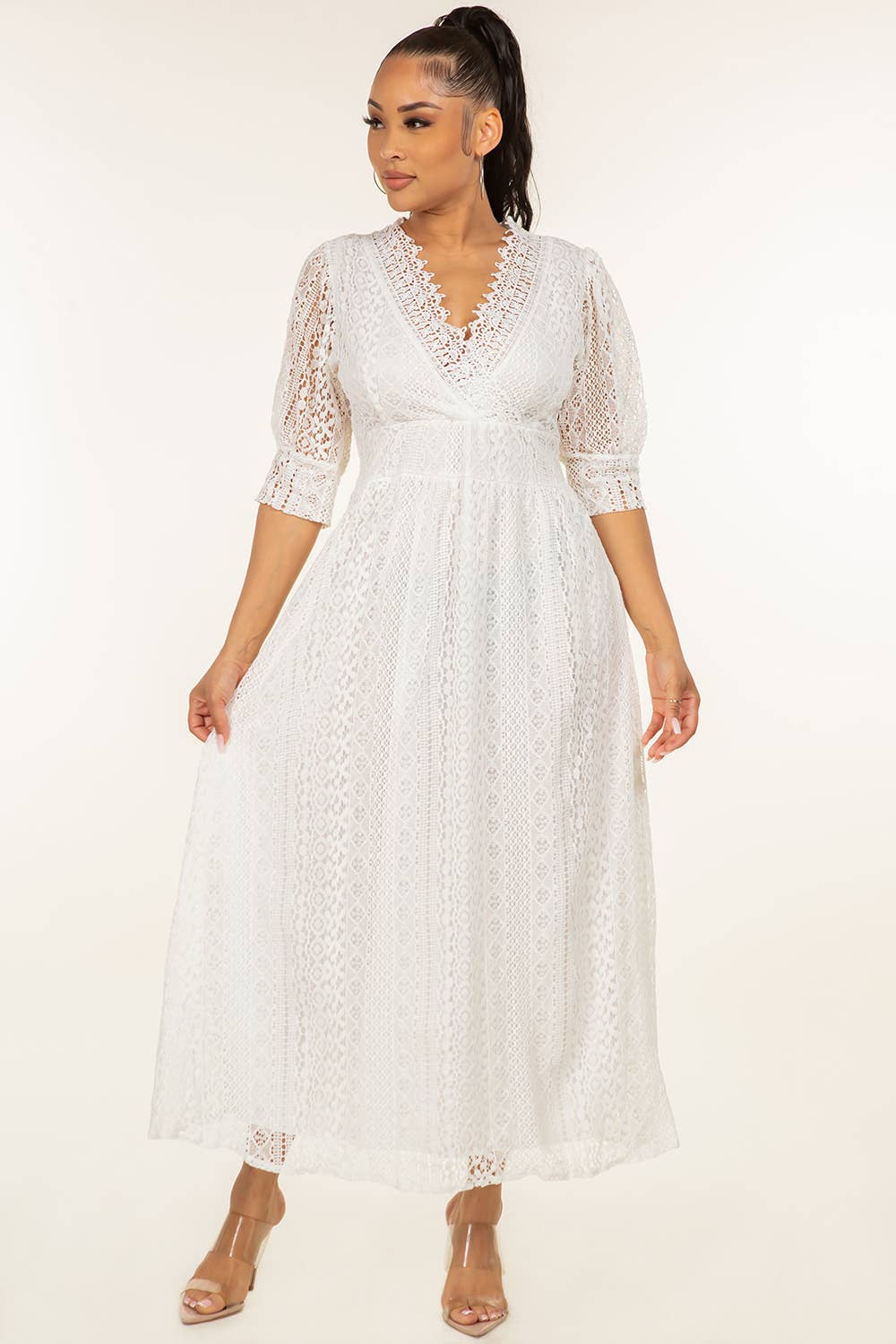 Women's Solid Crochet Maxi Dress