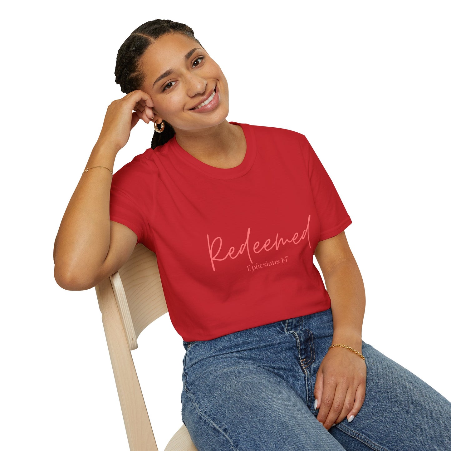 Redeemed, Ephesians 1:7, Unisex Softstyle T-Shirt