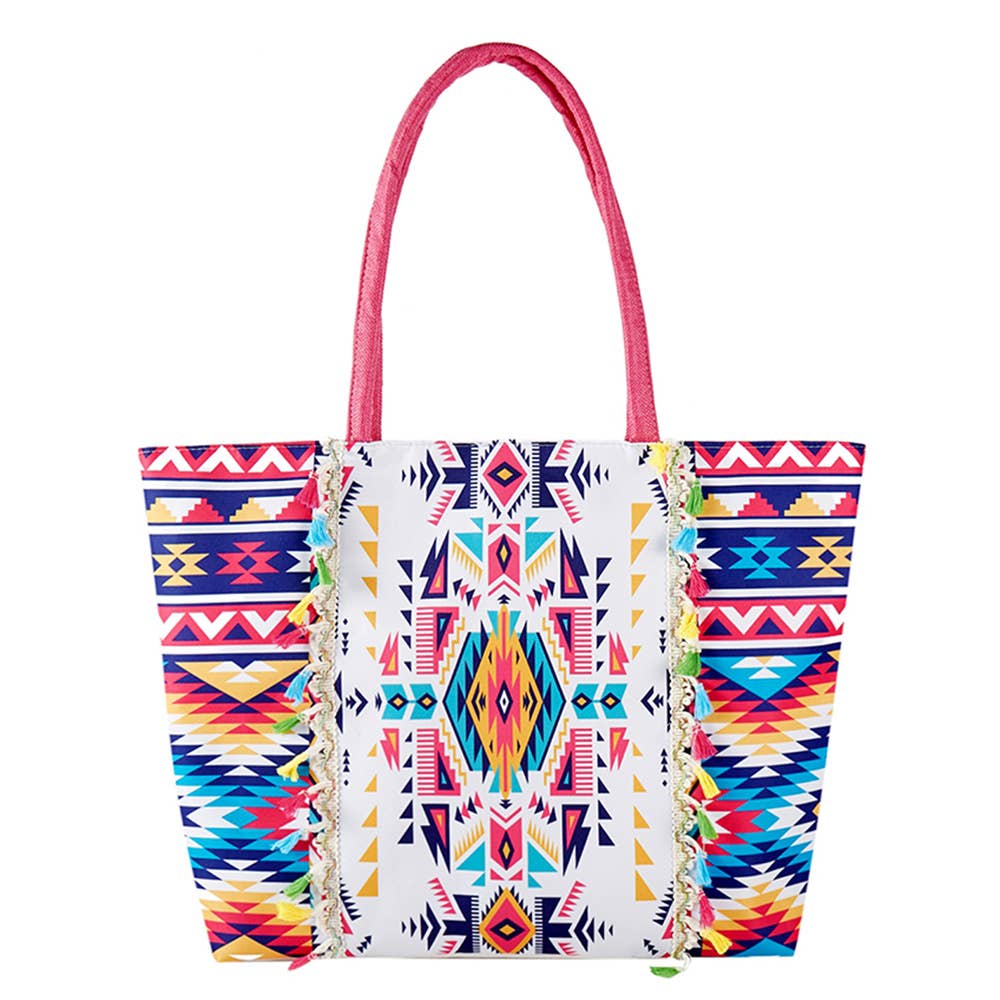Boho Print Fringe Tote Bag