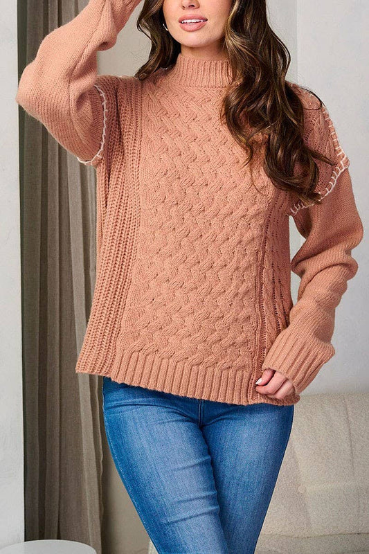 MOCK NECK TRIM DETAILED PULLOVER SWEATER