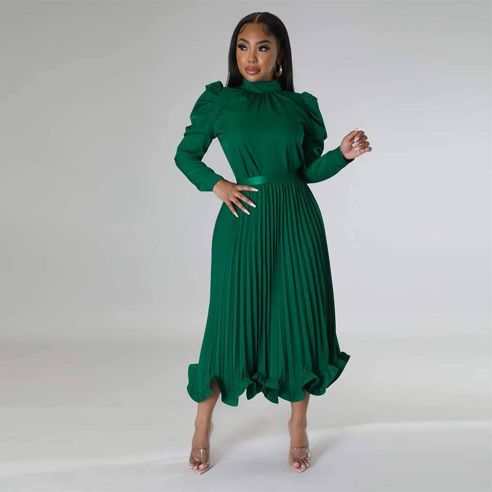 Skirt sets for women mock neck puff long sleeve