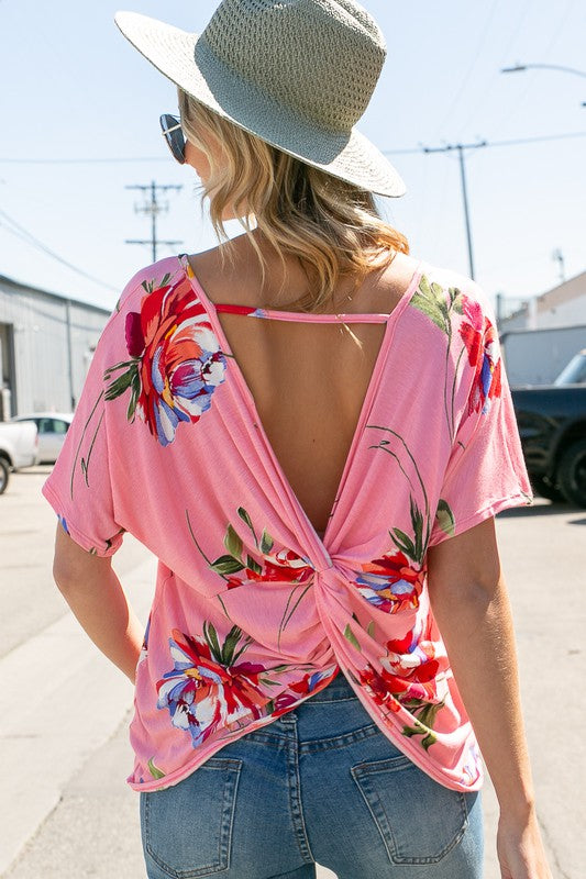 PLUS FLORAL TWIST BACK LOOSE FIT TOP