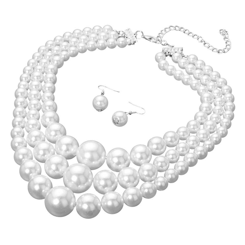 Chunky Pearl Triple Layered Strand Necklace