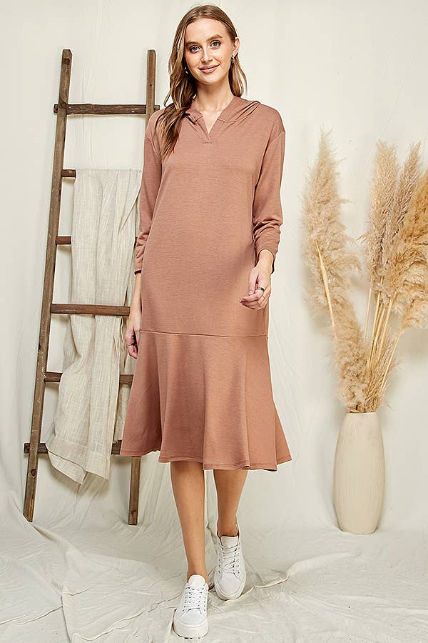Hoodie Flare Ruffle Hem Midi Dress