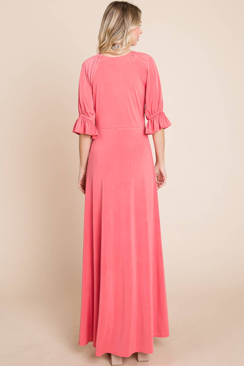 ETD-838 Solid Venezia Faux Wrap Dress