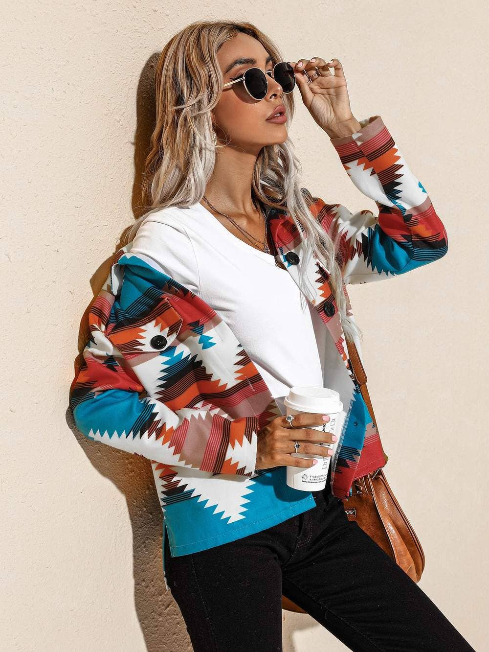 Geo print single breasted jacket
