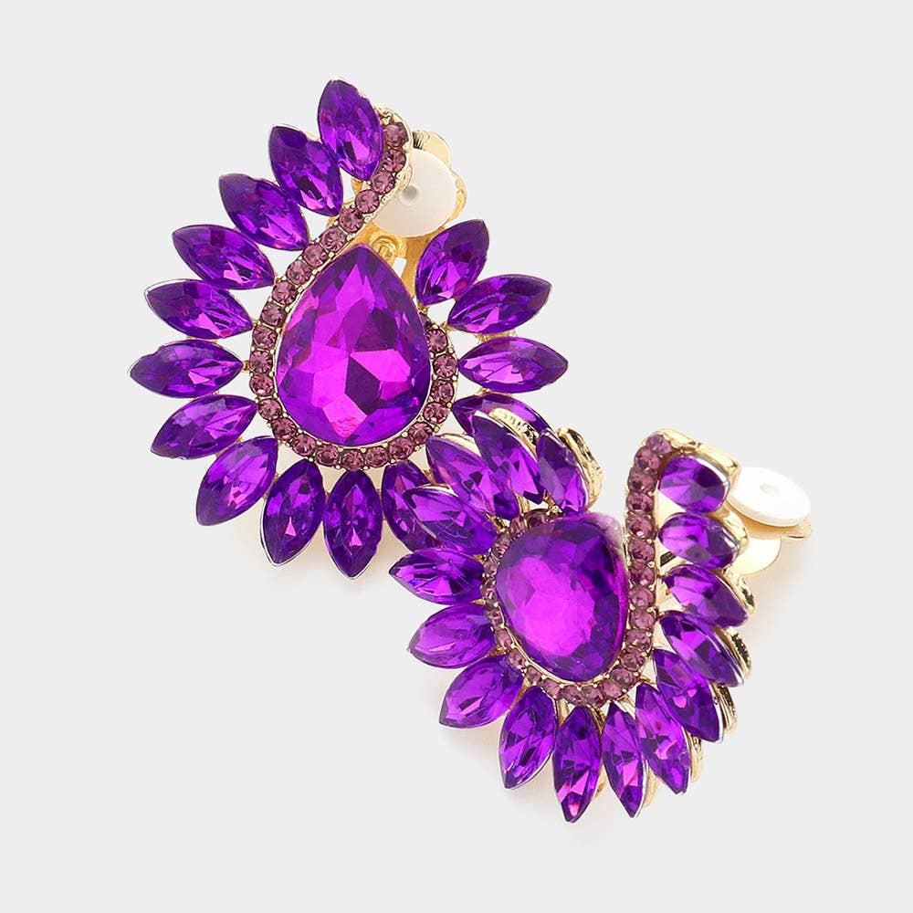Marquise Stone Teardrop Stone Pointed Clip On Earrings