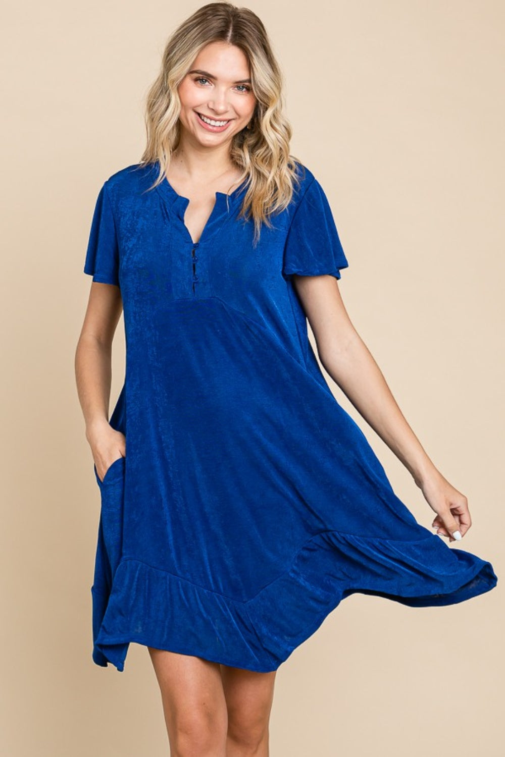 Full Size Short Sleeve Ruffled Asymmetric Hem Dress