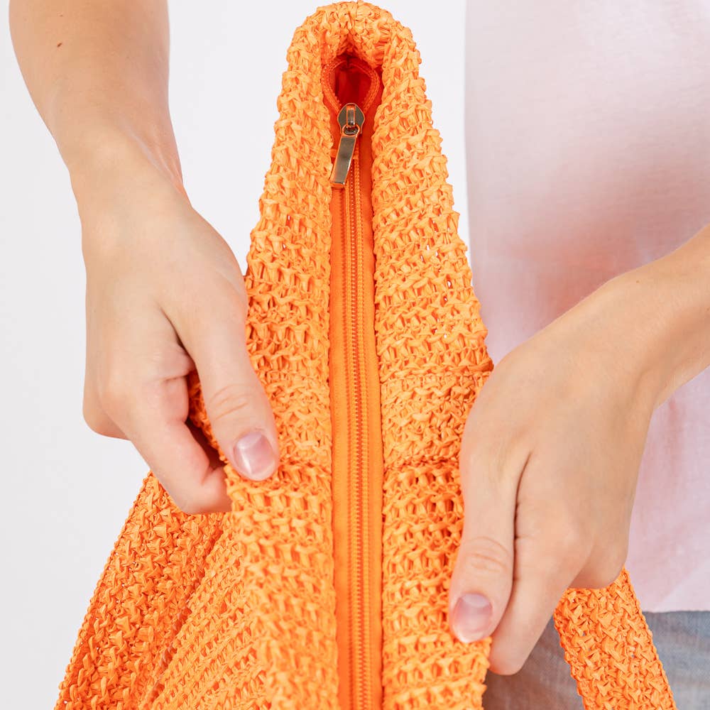 Solid Crochet Straw Tote Bag / Beach Bag