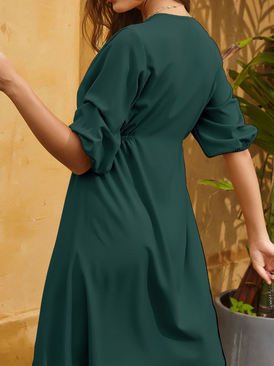 Perfee Ruched Button Up Half Sleeve Dress