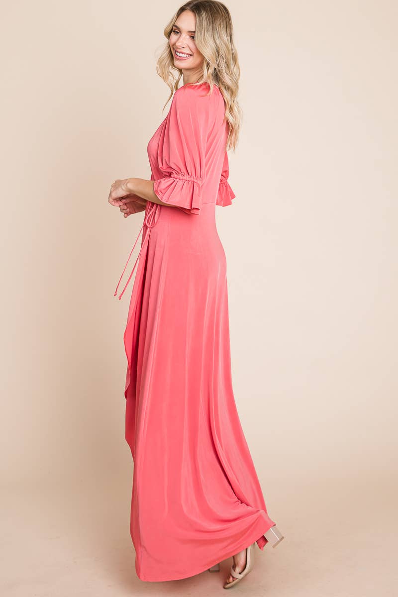 ETD-838 Solid Venezia Faux Wrap Dress