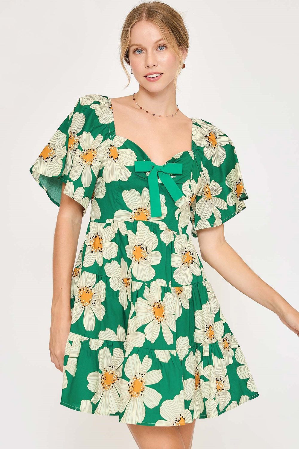 green daisy print dress Green Warehouse Daisy Floral Print Chiffon Maxi Dress