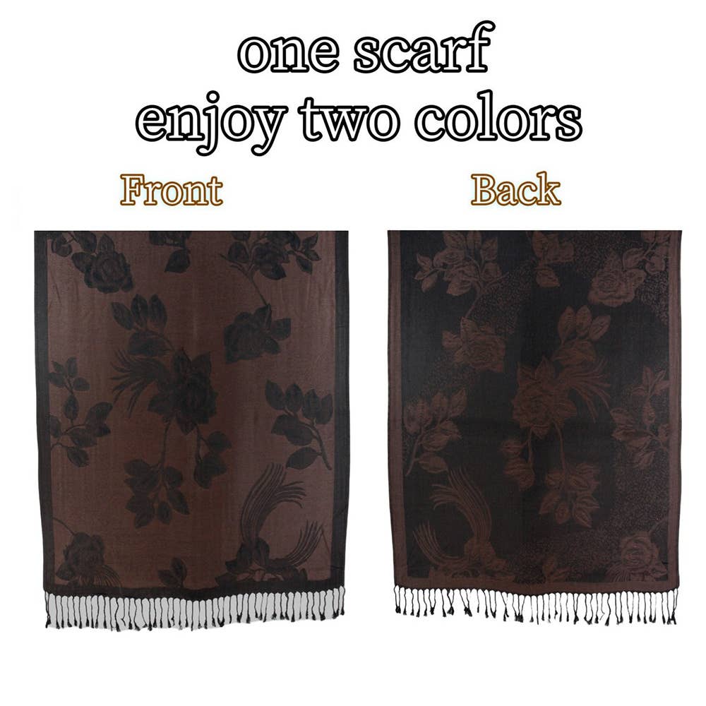 Rose Floral Pashmina Reversible Scarf Shawl