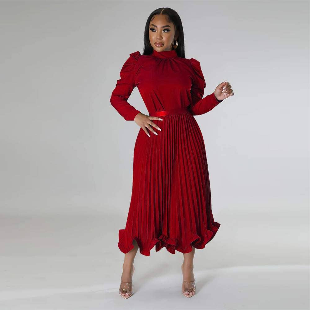 Skirt sets for women mock neck puff long sleeve