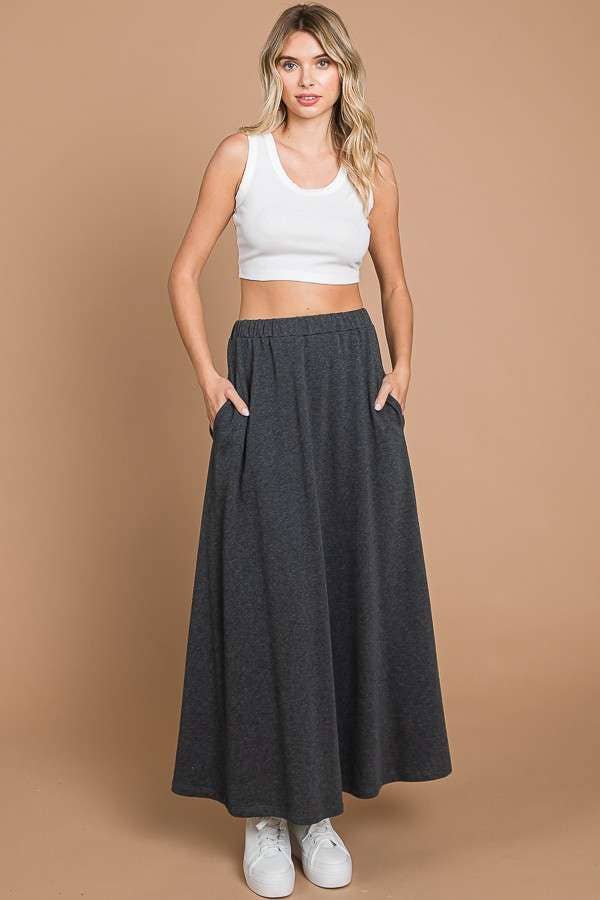 CBF1942-Maxi Full Solid Skirt