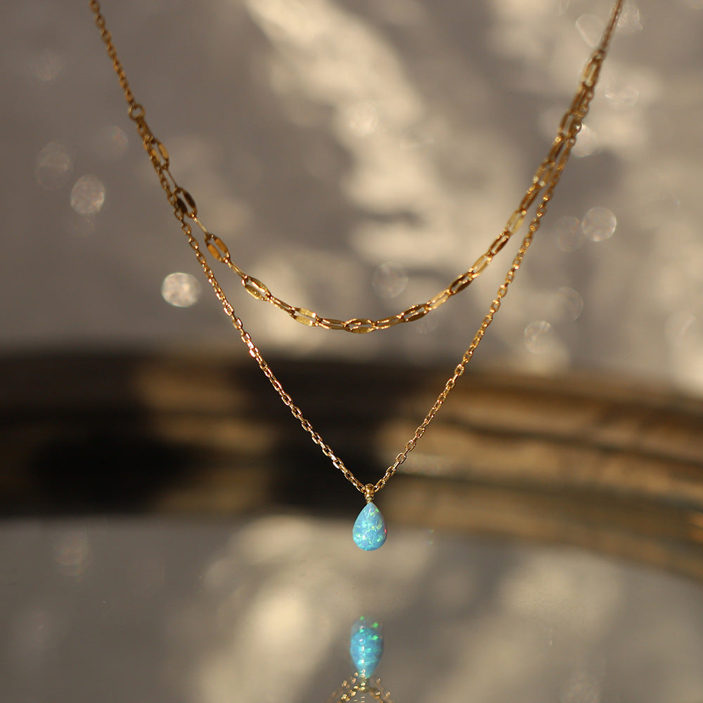 Stainless Steel Opal Pendant Necklace