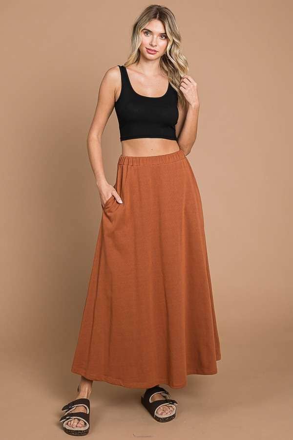 CBF1942-Maxi Full Solid Skirt