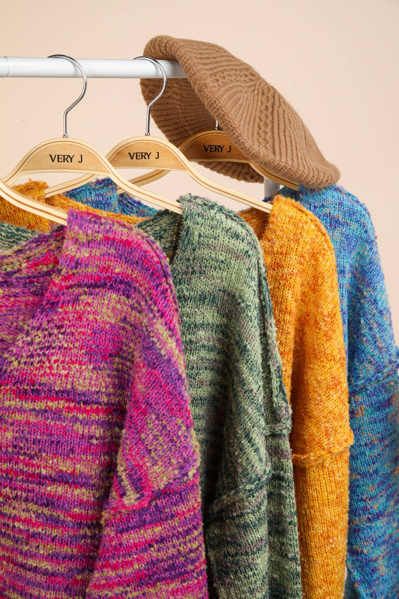 12W3270N-Oversized Casual Multi Color Knit Sweater Top
