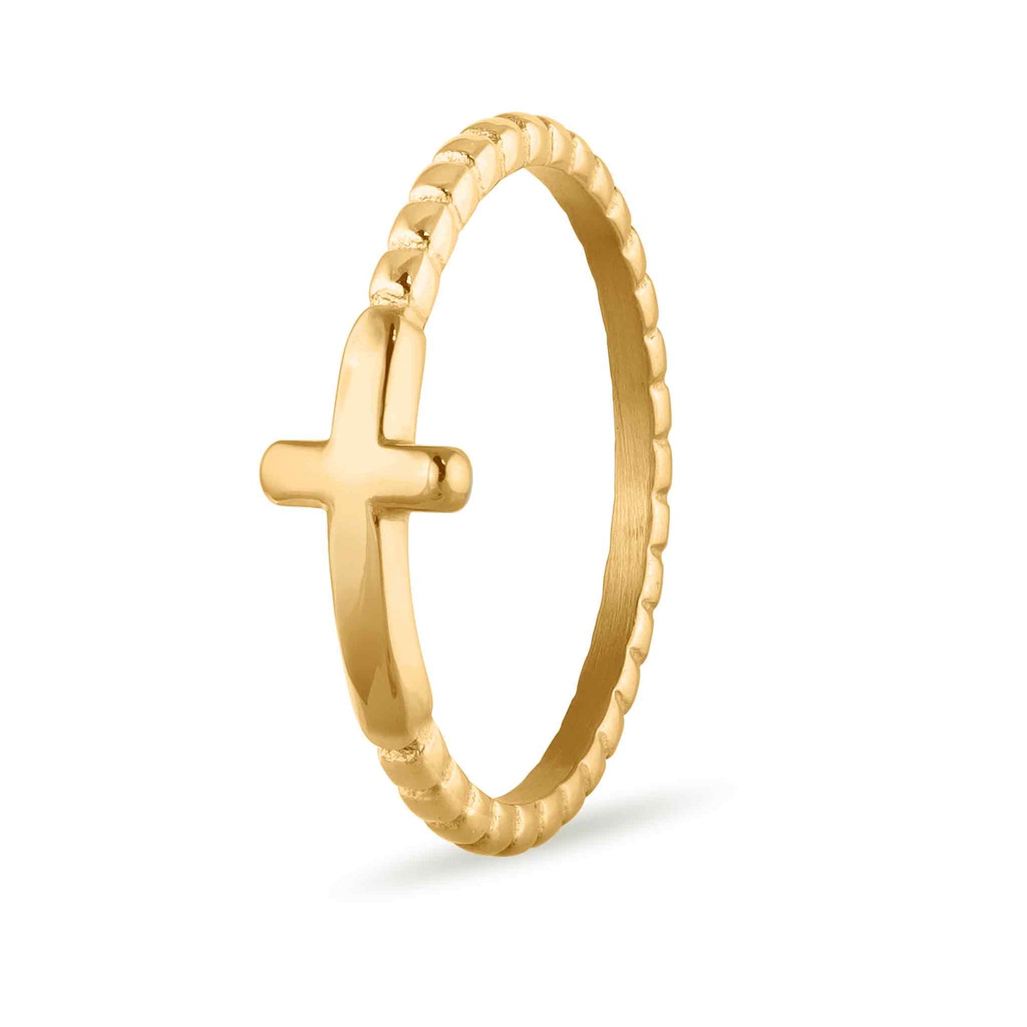 Stainless Steel Beaded Stackable Cross Ring