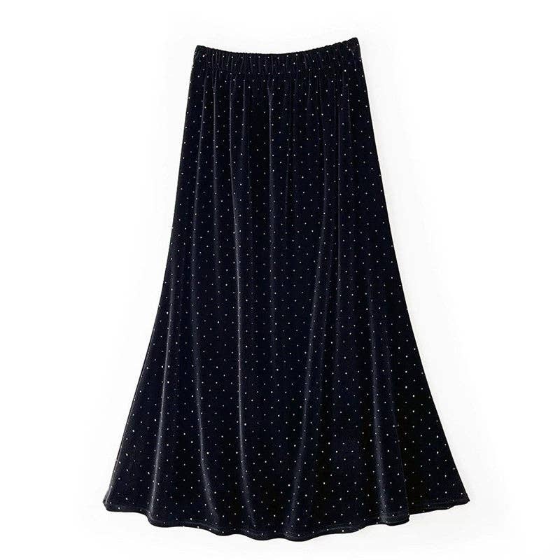 Velvet Midi Skirt With Sparkling Rhinestones