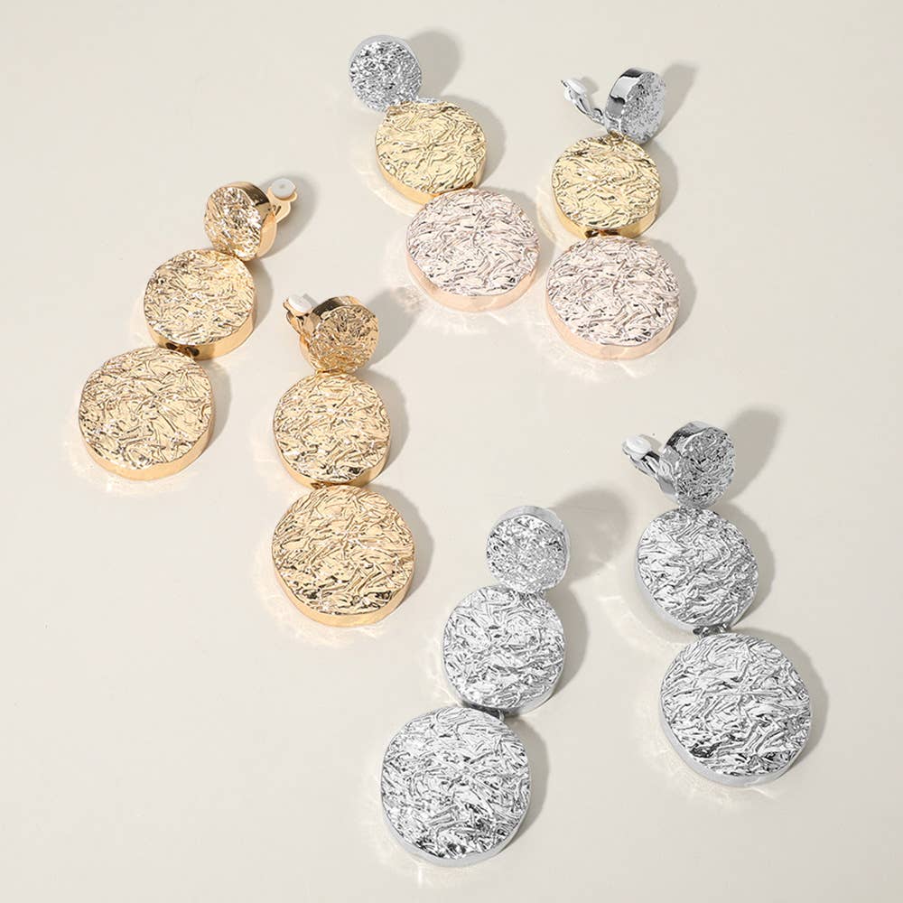 Oversized Chunky Metal Disc Link Dropdown Clip On Earrings