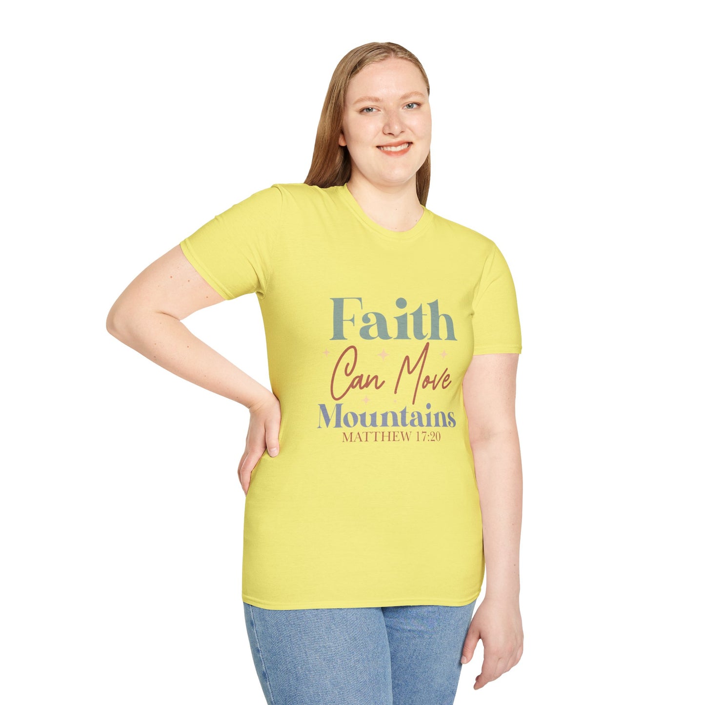 Faith Can Move Mountains, Matthew 17:20, Unisex Softstyle T-Shirt