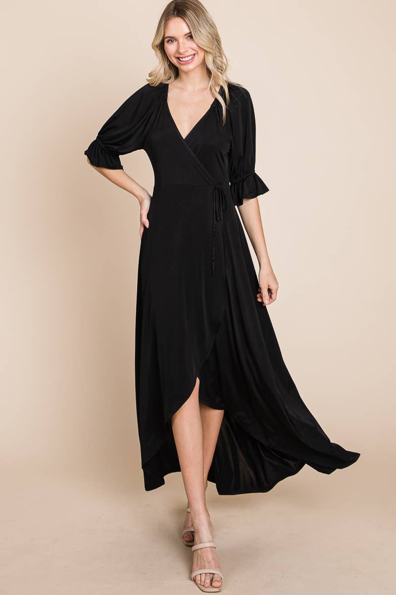 ETD-838 Solid Venezia Faux Wrap Dress