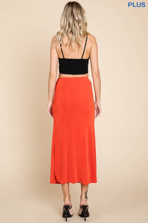 CBR1229X-Plus Ruching Drape Midi Solid Skirt