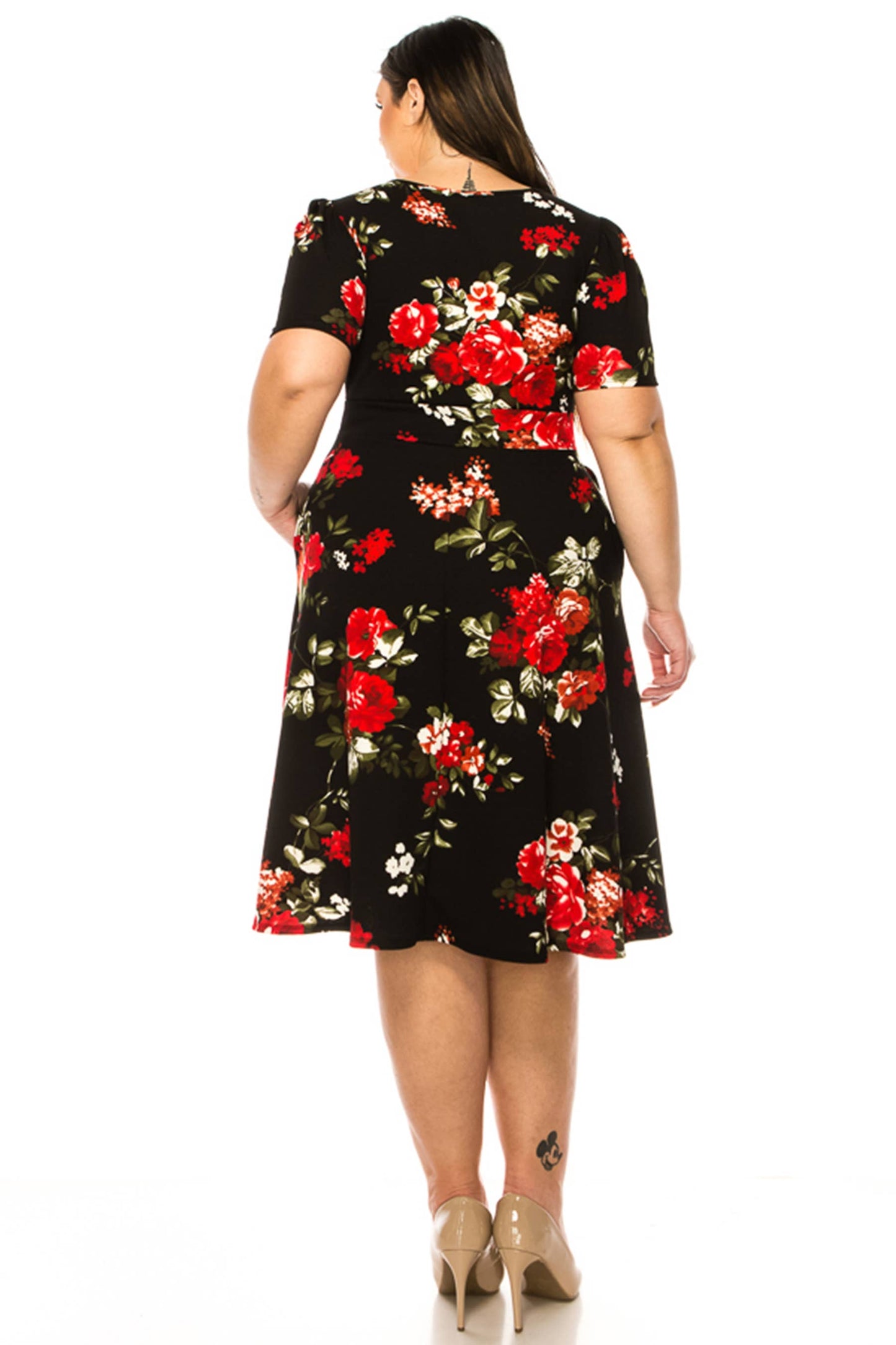 Women's Plus Size Dress with Puff Sleeves and Keyhole Front