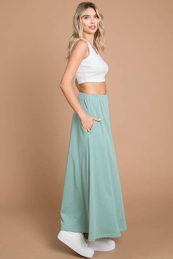 CBF1942-Maxi Full Solid Skirt