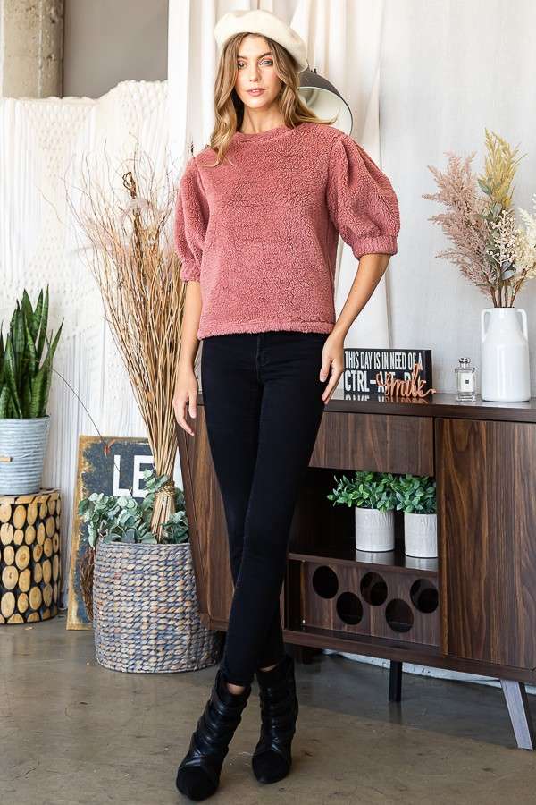 Crew Neck Puff Sleeve Top