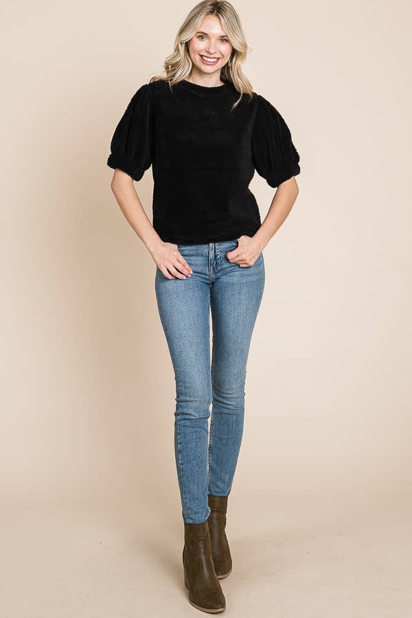 Crew Neck Puff Sleeve Top