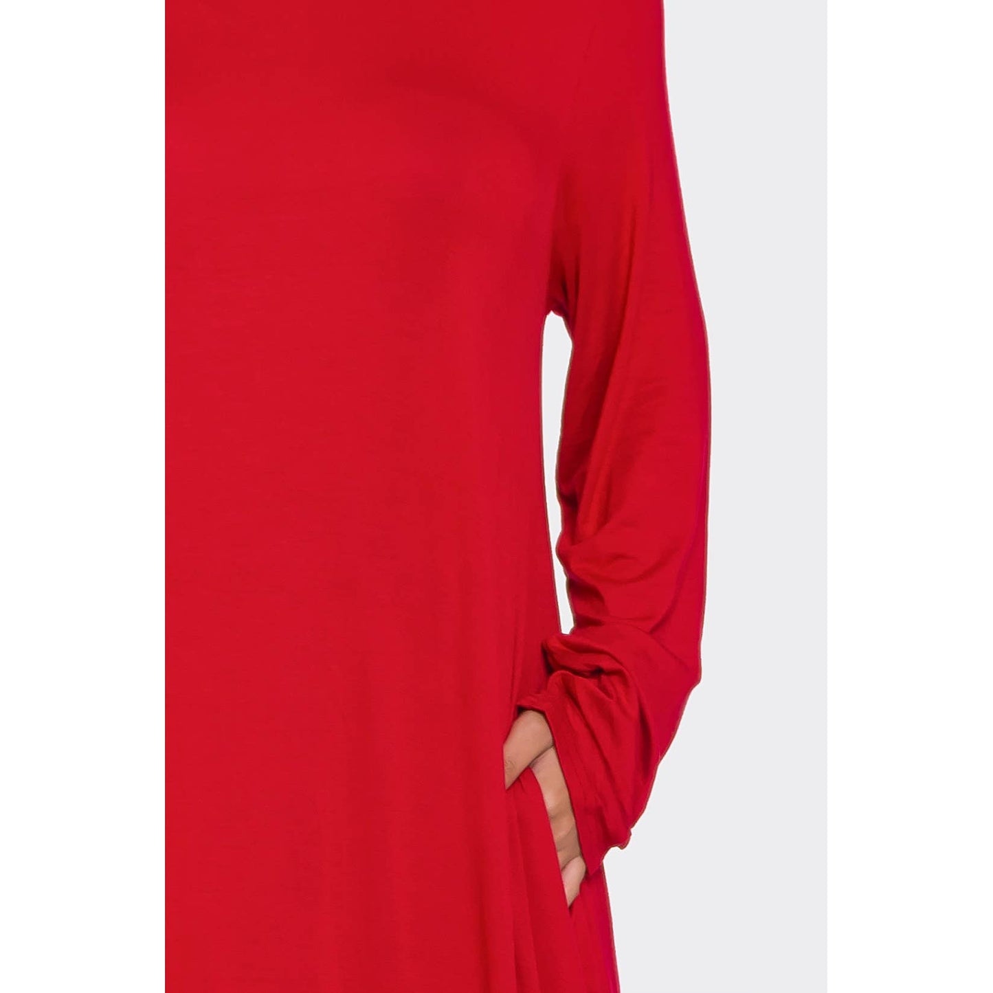 Solid Maxi Long Sleeve Tunic Dress with Pockets