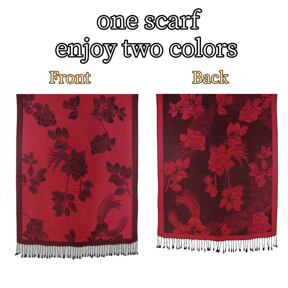 Rose Floral Pashmina Reversible Scarf Shawl